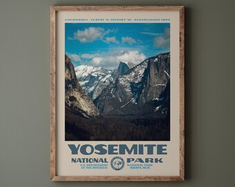 Yosemite National Park Poster • Retro NPS Print • Nature Photography Fine Art • Home Decor • Vintage National Park Design • Half Dome Photo