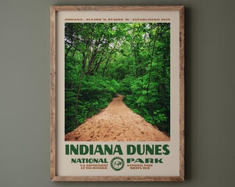 Indiana Dunes National Park Poster • Retro NPS Print • Nature Photography Fine Art • Vintage National Park Design • Hiking Trail Photo