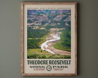 Theodore Roosevelt National Park Poster • Retro NPS Print • Nature Photography Fine Art • Vintage National Park Design • North Dakota Photo