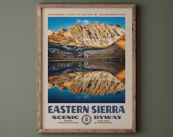 Eastern Sierra Scenic Byway Poster • Retro NPS Print • Nature Photography Fine Art • Vintage National Park Design • North Lake Fall Colors