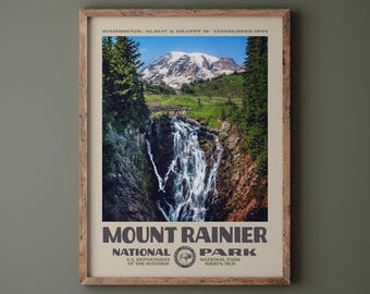Mount Rainier National Park Poster • Retro NPS Print • Nature Photography Fine Art • Modern Home Decor • Vintage National Park Design