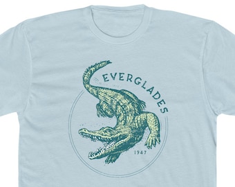 Everglades National Park T Shirt for Men • 100% Cotton Crew Tee • Light Blue • Retro Alligator Design