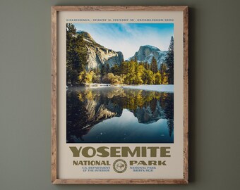Yosemite National Park Poster • Retro NPS Print • Real Photo • Nature Photography Fine Art • Home Decor • Vintage Park Design • Half Dome