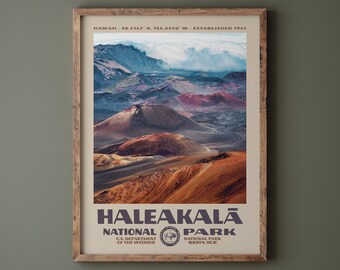 Haleakala National Park Poster • Retro NPS Print • Nature Photography Fine Art • Vintage National Park Design • Hawaii Maui Photo