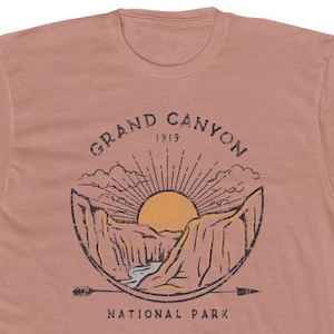 Grand Canyon National Park T Shirt for Men & Women • Unisex 100% Cotton Crew Tee • Desert Pink • Retro Sunset Design