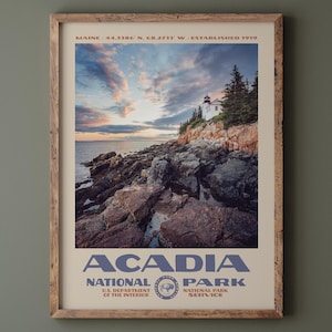 Acadia National Park Poster • Retro NPS Print • Nature Photography Fine Art • Home Decor • Vintage National Park Design • Acadia Lighthouse