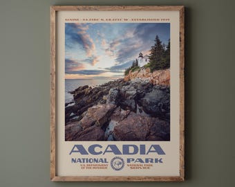 INSTANT DOWNLOAD • Acadia National Park Poster • Retro NPS Print • Nature Photography Fine Art • Home Decor • Vintage Design • Lighthouse