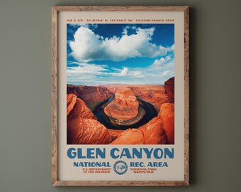 Glen Canyon National Rec Area Poster • Horseshoe Bend Photo • Retro NPS Print • Nature Photography Fine Art • Vintage National Park Design
