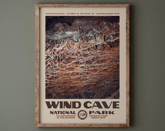 Wind Cave National Park Poster • Retro NPS Print • Nature Photography Fine Art • Vintage National Park Design • South Dakota Cave Photo