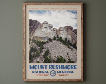 Mount Rushmore National Memorial Poster • Retro NPS Print • Nature Photography Fine Art • Vintage National Park Design • Patriotic Photo