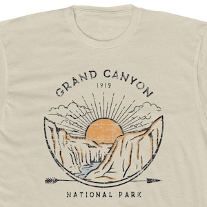 Grand Canyon National Park T Shirt for Men & Women • Unisex 100% Cotton Crew Tee • Cream Color • Retro Sunset Design