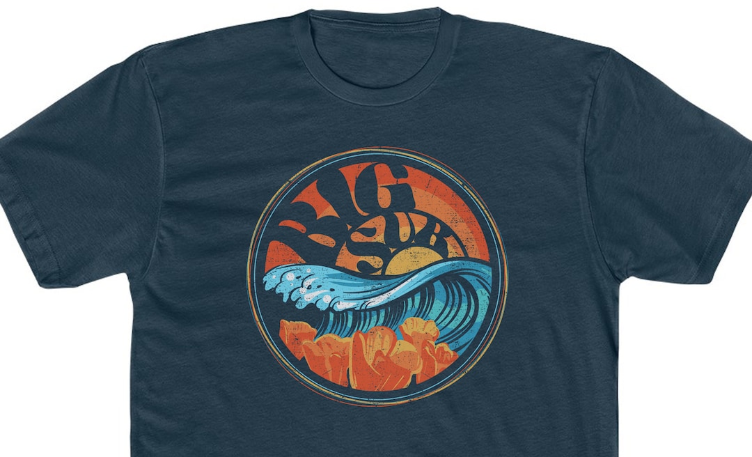 Big Sur T Shirt for Men & Women 100 Cotton Crew Tee Navy Blue Retro