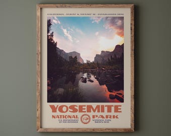 Yosemite National Park Poster • Retro NPS Print • Nature Photography Fine Art • Home Decor • Vintage National Park Design • Yosemite Valley