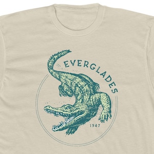 Everglades National Park T Shirt for Men • 100% Cotton Crew Tee • Cream Color • Retro Alligator Design