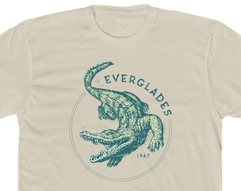 Everglades National Park T Shirt for Men • 100% Cotton Crew Tee • Cream Color • Retro Alligator Design