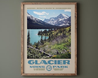 Glacier National Park Poster • Retro NPS Print • Nature Photography Fine Art • Modern Home Decor • Vintage National Park Design
