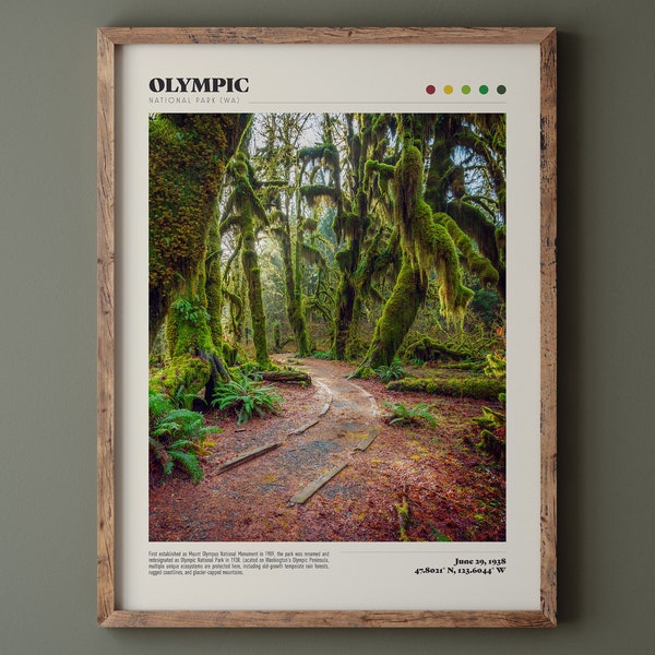 Poster del Parco Nazionale Olimpico • Stampa artistica di qualità premium • Finitura opaca • Decorazioni per la casa moderne • Fotografia di paesaggi naturali