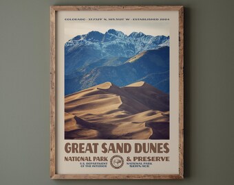 Great Sand Dunes National Park Poster • Retro NPS Print • Nature Photography Fine Art • Vintage National Park Design • Star Dune Photo