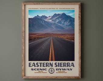 Eastern Sierra Scenic Byway Poster • Retro NPS Print • Nature Photography Fine Art • Vintage National Park Design • Mammoth Road Trip Photo