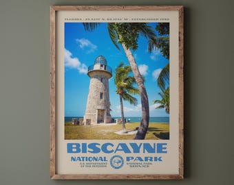 Biscayne National Park Poster • Retro NPS Print • Nature Photography Fine Art • Vintage National Park Design • Florida Boca Chita Lighthouse
