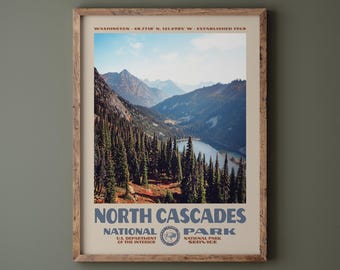 North Cascades National Park Poster • Retro NPS Print • Nature Photography Fine Art • Vintage National Park Design • Pacific Northwest