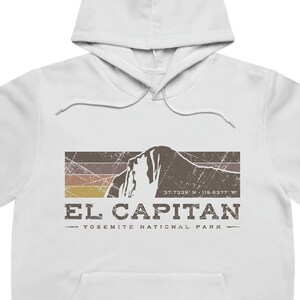 Yosemite National Park Hooded Sweatshirt for Men & Women • Unisex Sponge Fleece Pullover Hoodie • White • Retro El Capitan Design