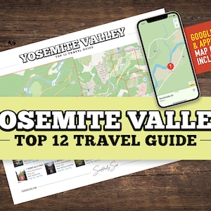 Guia de viagem dos 12 melhores do Vale de Yosemite • IMPRIMÍVEL • Locais exatos, informações sobre trilhas • Links clicáveis para pins de mapas do Google e da Apple • PDF de carta dos EUA