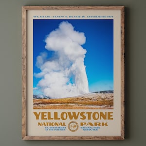 Yellowstone National Park Poster • Retro NPS Print • Nature Photography Fine Art • Home Decor • Vintage National Park • Old Faithful Photo