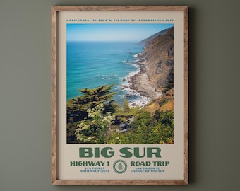 Big Sur Highway 1 Road Trip Poster • Retro NPS Print • Nature Photography Fine Art • Vintage National Park Design • Ragged Point Coastline