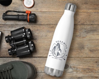 Yosemite National Park Stainless Steel Water Bottle • 20 oz Double Insulated • Screw-on Cap • Retro Half Dome Design