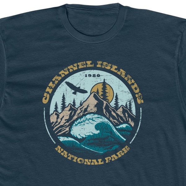 Channel Islands National Park T Shirt for Men • 100% Cotton Crew Tee • Navy Blue • Retro Design