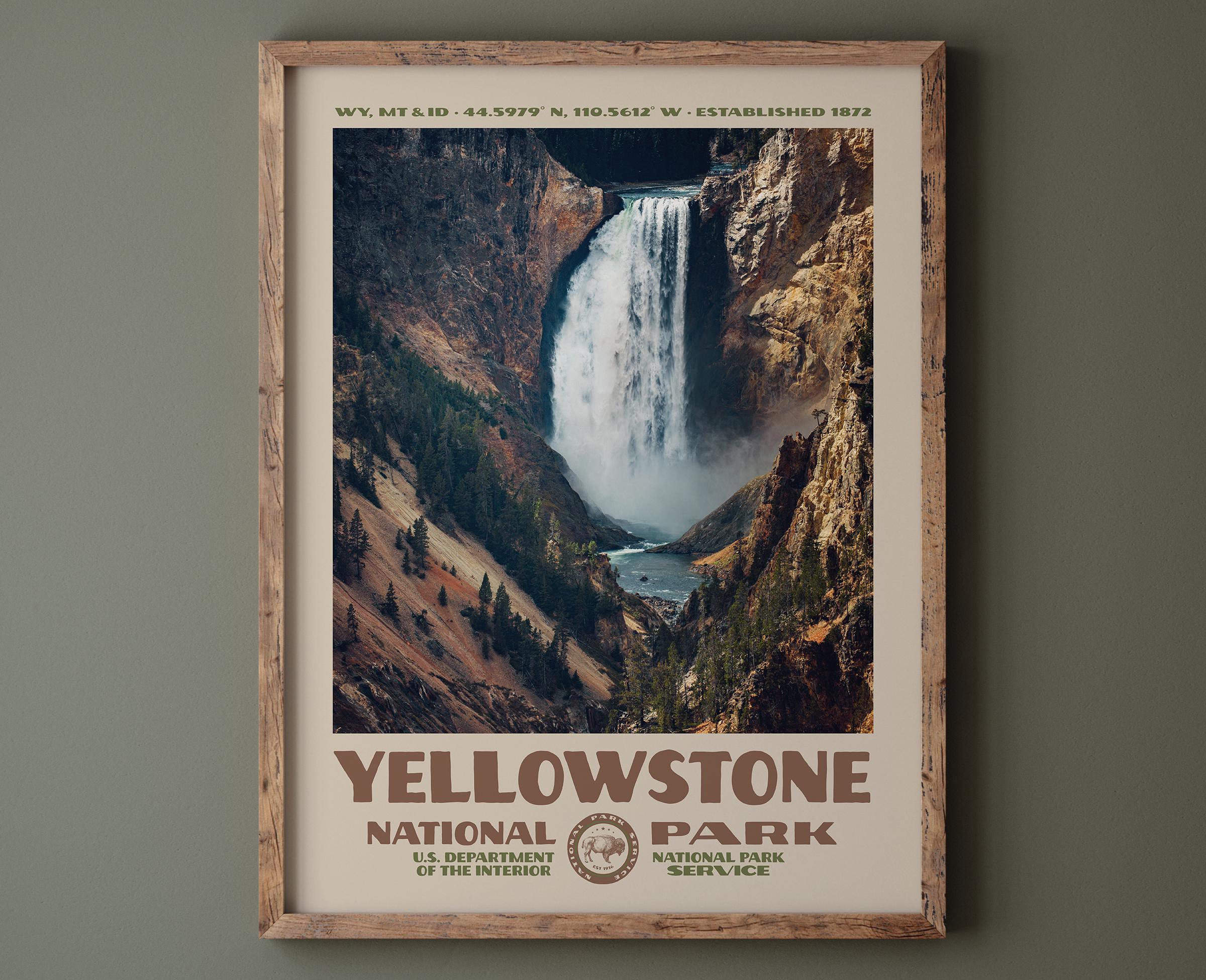 Yellowstone National Park Poster • Retro NPS Print • Nature Photography Fine Art • Home Decor • Vintage National Park • Yellowstone Falls