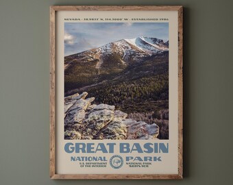 Great Basin National Park Poster • Retro NPS Print • Nature Photography Fine Art • Vintage National Park Design • Nevada Wheeler Peak Photo