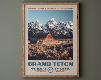 INSTANT DOWNLOAD • Grand Teton National Park Poster • Retro NPS Print • Nature Photography Fine Art • Home Decor • Vintage Design • Tetons