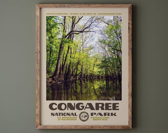 Congaree National Park Poster • Retro NPS Print • Nature Photography Fine Art • Vintage National Park Design • South Carolina Swamp Photo