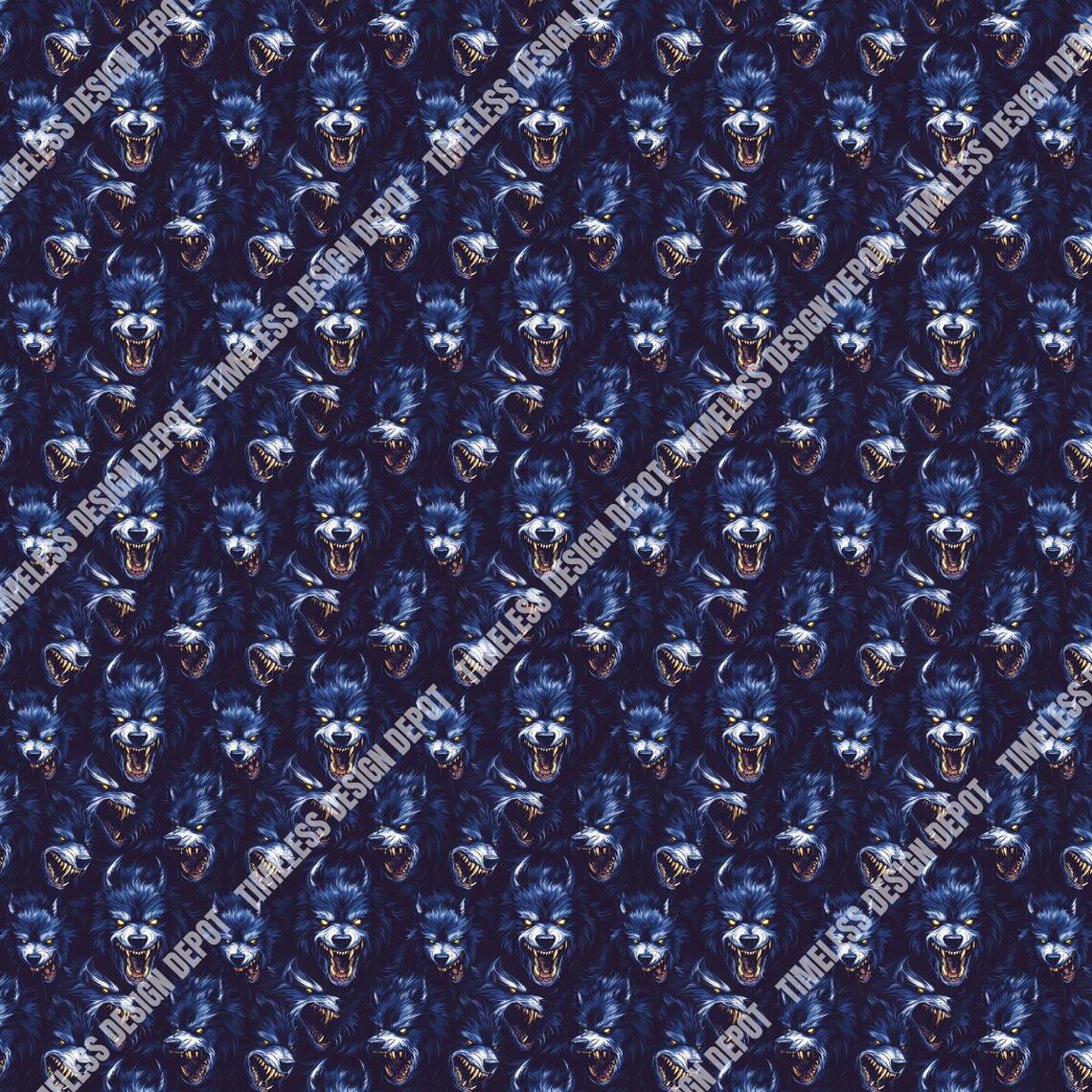 Blue Werewolf Seamless Pattern – Dark Horror Beast Digital Paper, Full ...