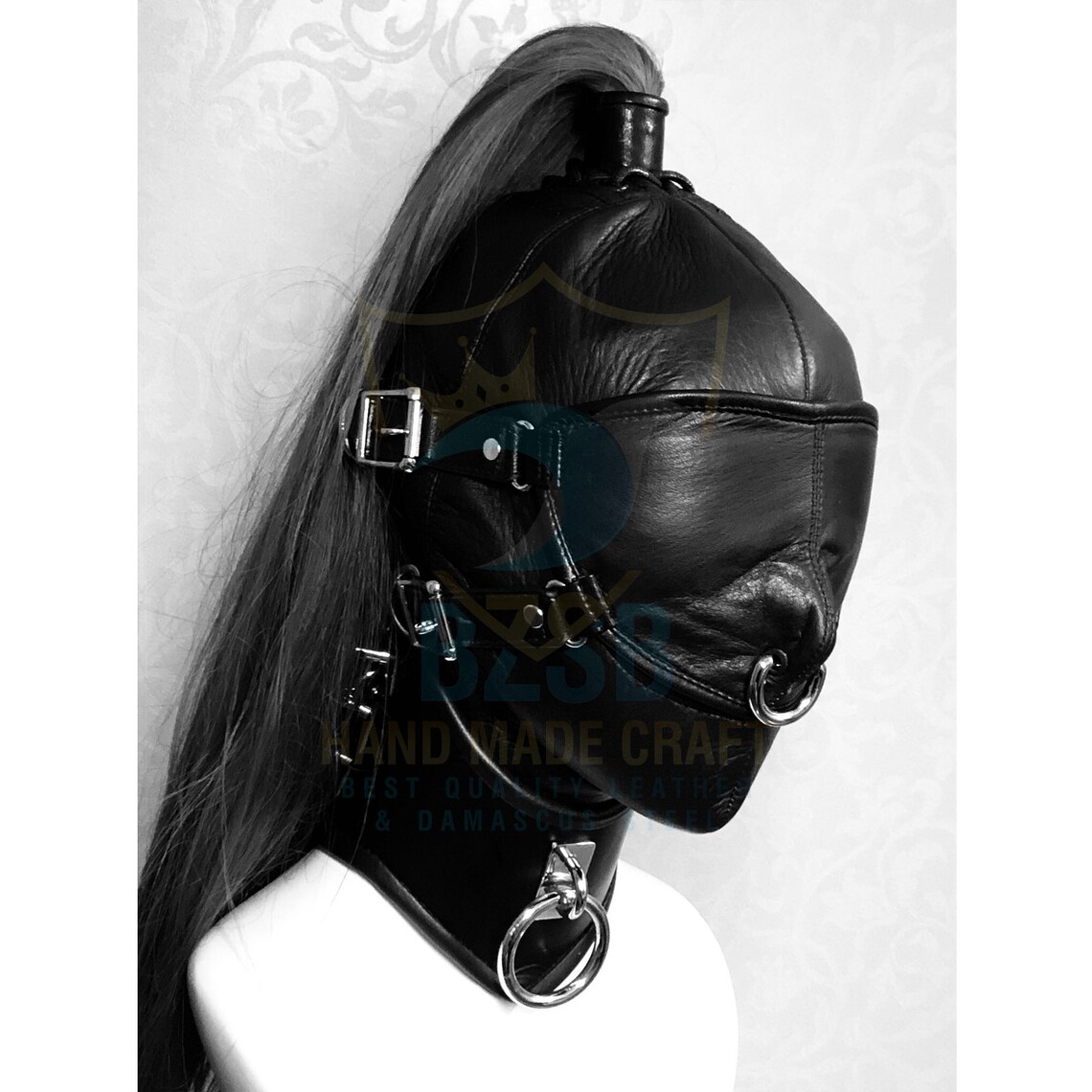 Women Genuine Leather Hood Muzzle with Removable Blindfold & neck collar BDSM Mask with Cover Leather BDSM without Hair No Hair Mistress image 1
