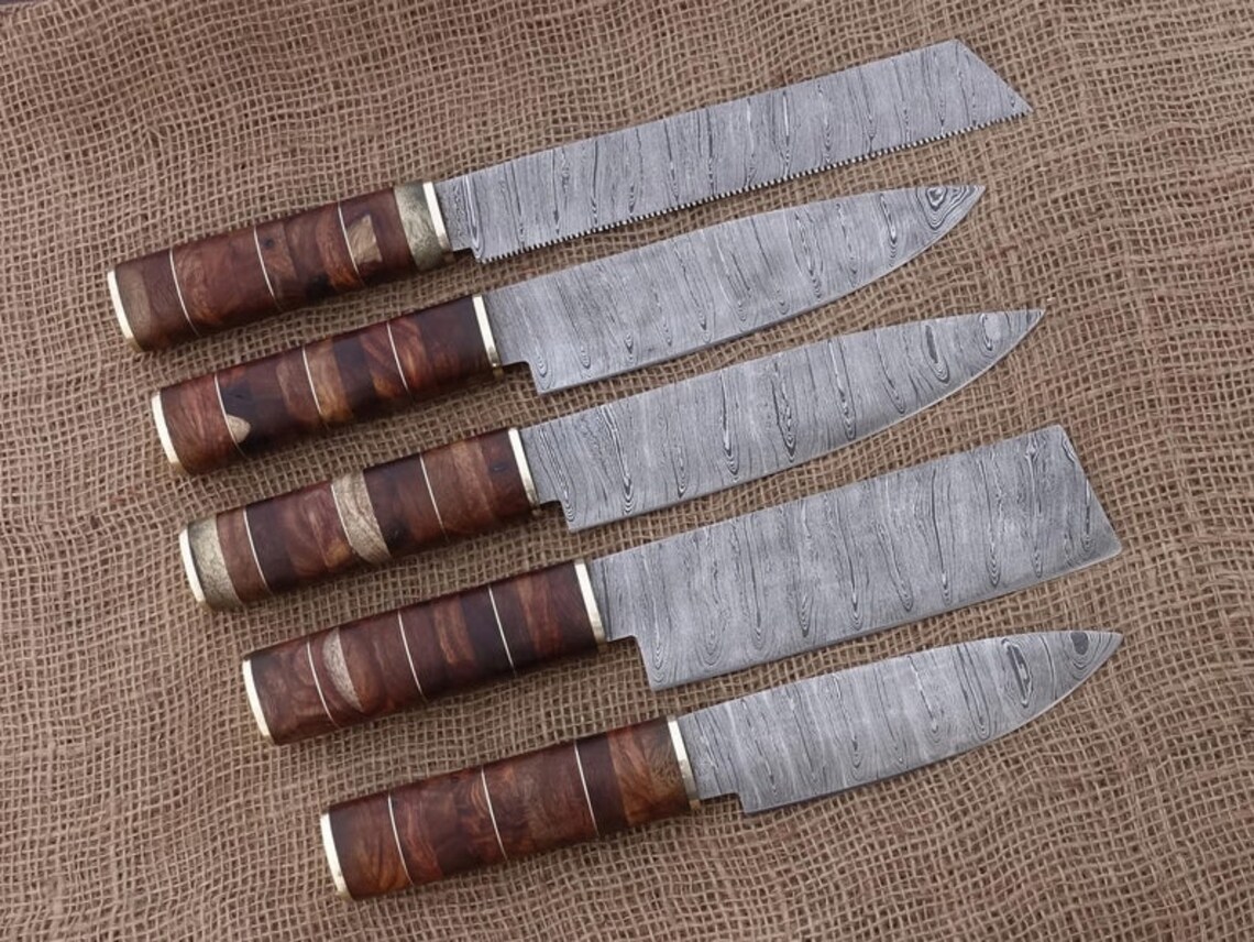 Damascus knife Engraved knife Set of 5 Chef knife Etsy