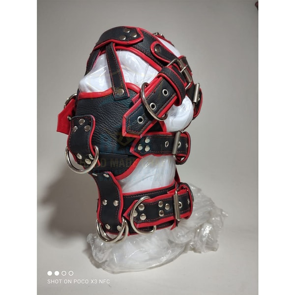 Leather BDSM Gear Face hood fetish Slave extreme Bondage Muzzle with D rings/ Leather Bondage Muzzle Face Restraints heavy duty belted