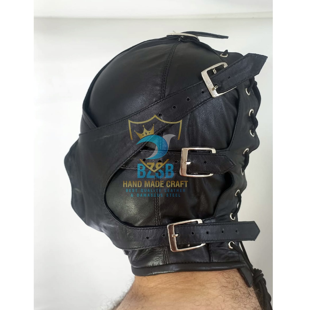 Real Sheep Leather Bdsm Head Harness Leather Hood Bondage Head ...