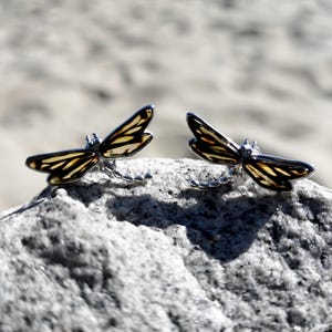 Earrings • Dragonfly • Baltic amber and silver