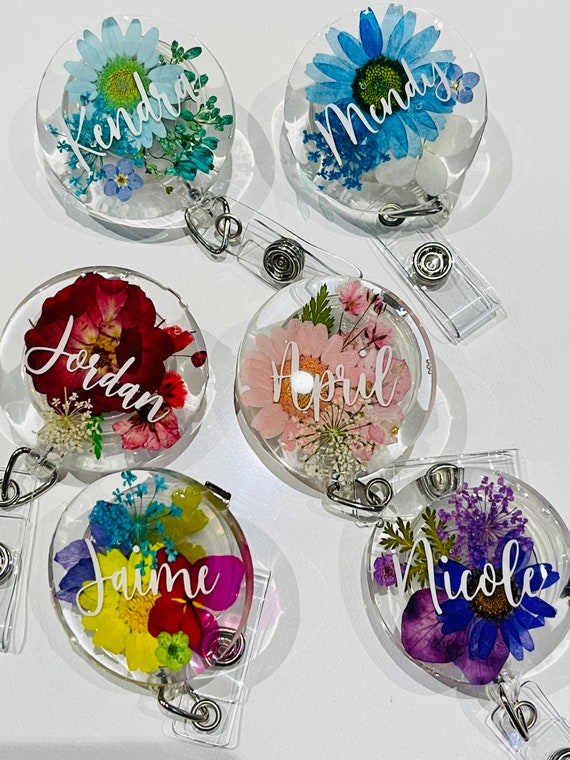 Real Flower Badge Reel Custom Reels Badge Reel Resin Reel Gift for Friend  Nurses-doctors-christmas-mothers Floral Badge Reel-teachers 