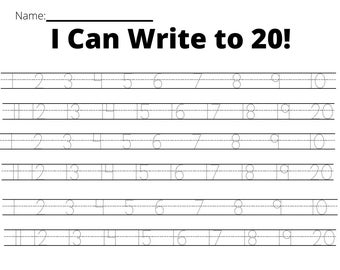 kindergarten math number writing practice to 20 trace etsy