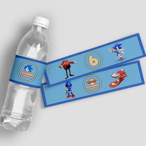 Sonic the Hedgehog Bottle Label, Sonic Blue Birthday Party Printables