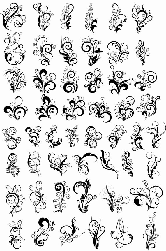 Floral Swirl Decorative Vector Set - Etsy