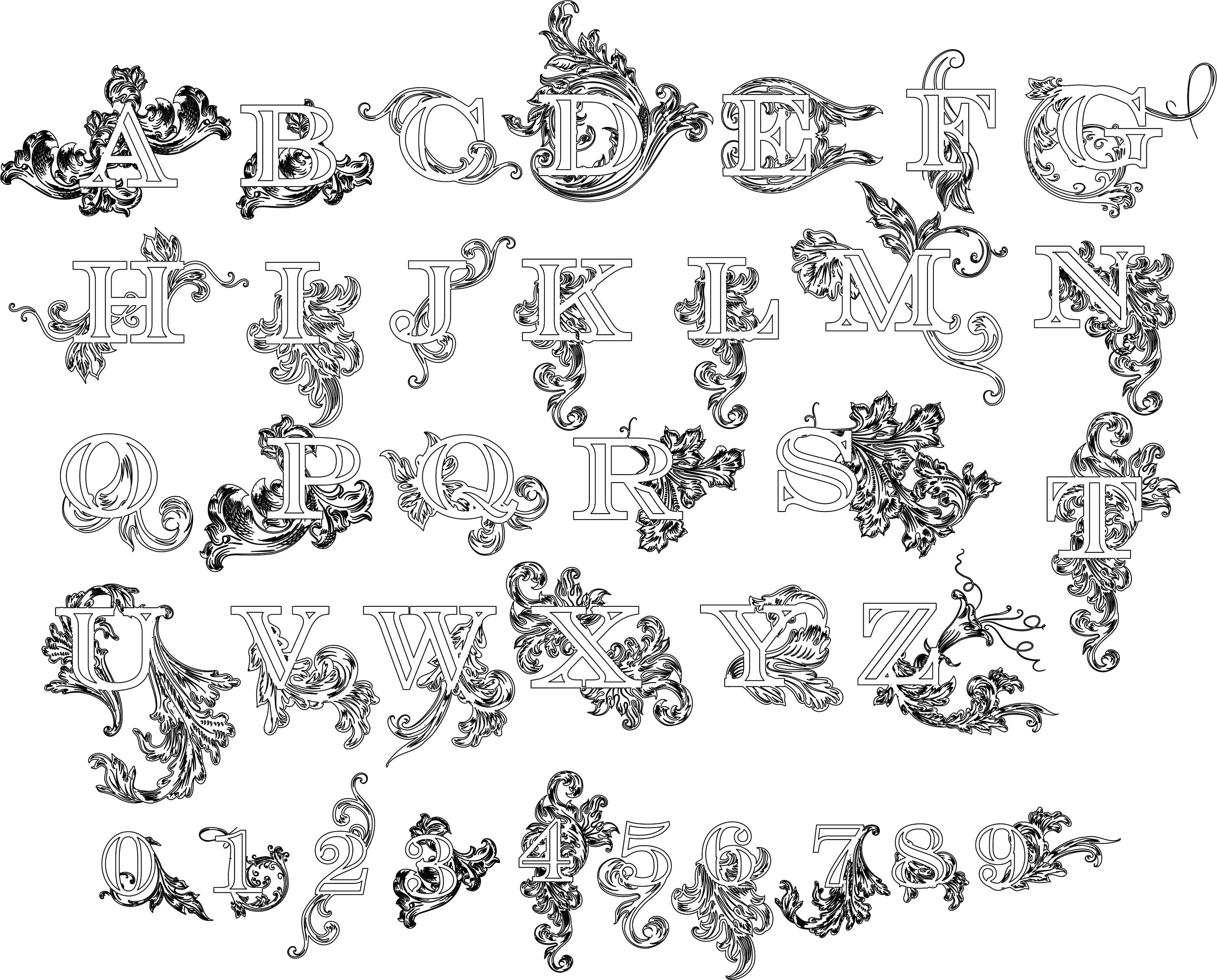 Baroque Style Vector Set Floral Letters - Etsy