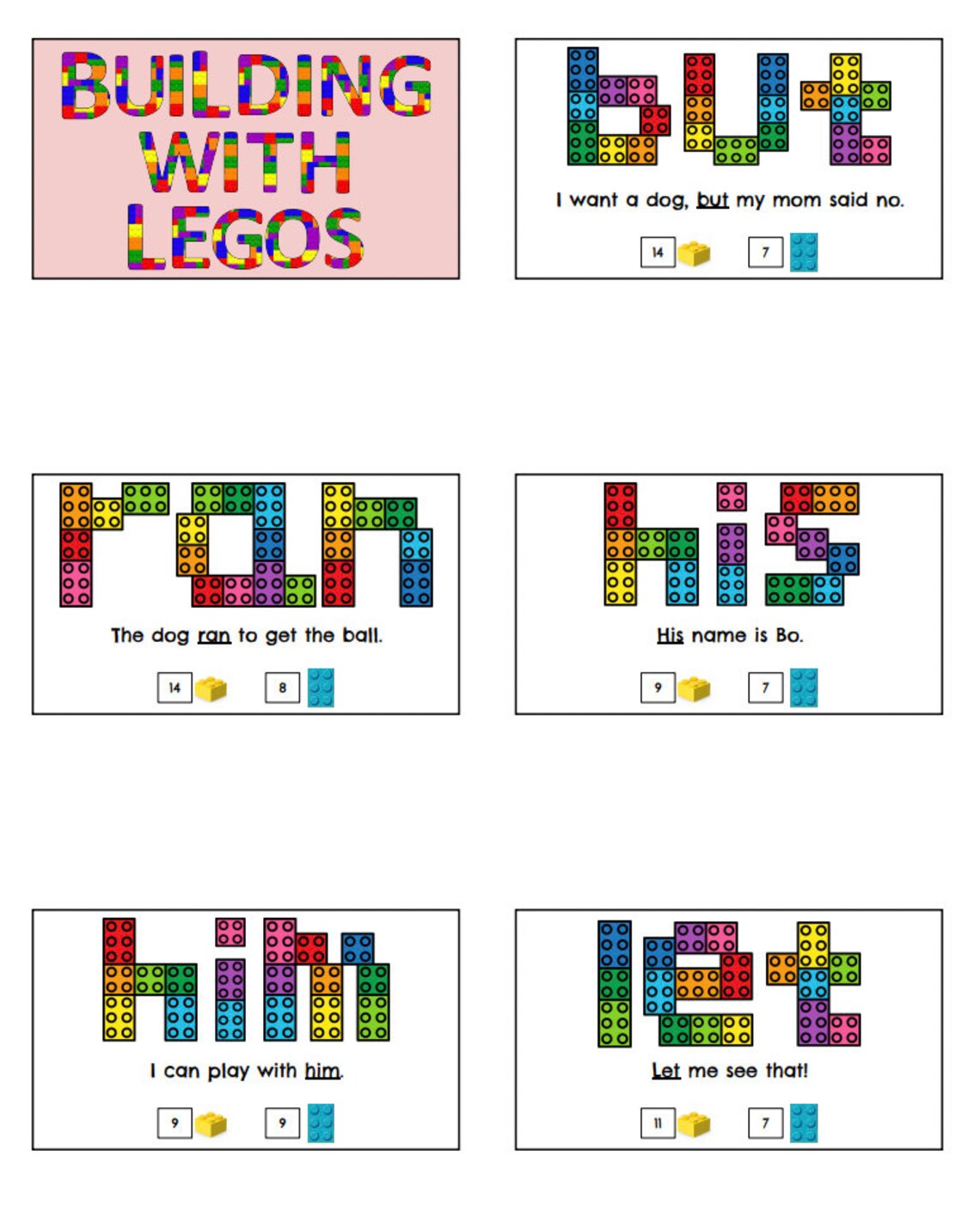 LEGO Sight Word Printable Activity Set 1 of 6 Etsy