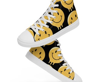 FABTAS Melted Smiley Face Men’s high top canvas shoes