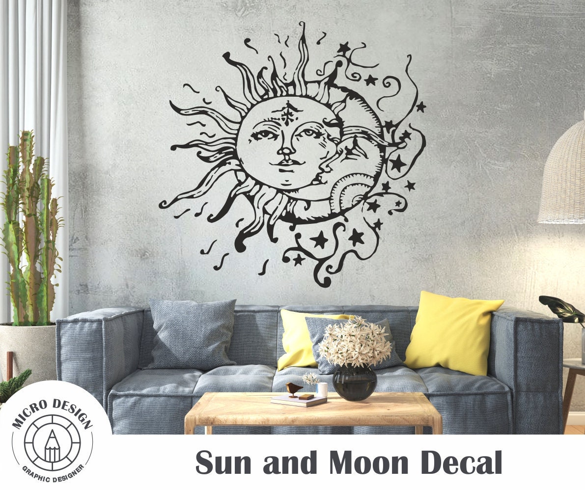 Sun And Moon Wall Decal Full Color Ethical Stars Symbol Sunshine Stickers EN15 