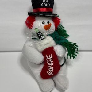 Vintage Coca-Cola 10&quot; Plush Snowman Holding Coca-Cola Bottle with Light Plug In
